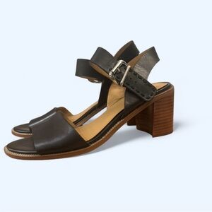 Franco Sarto Havana Black Leather Block Heel Sandals 10